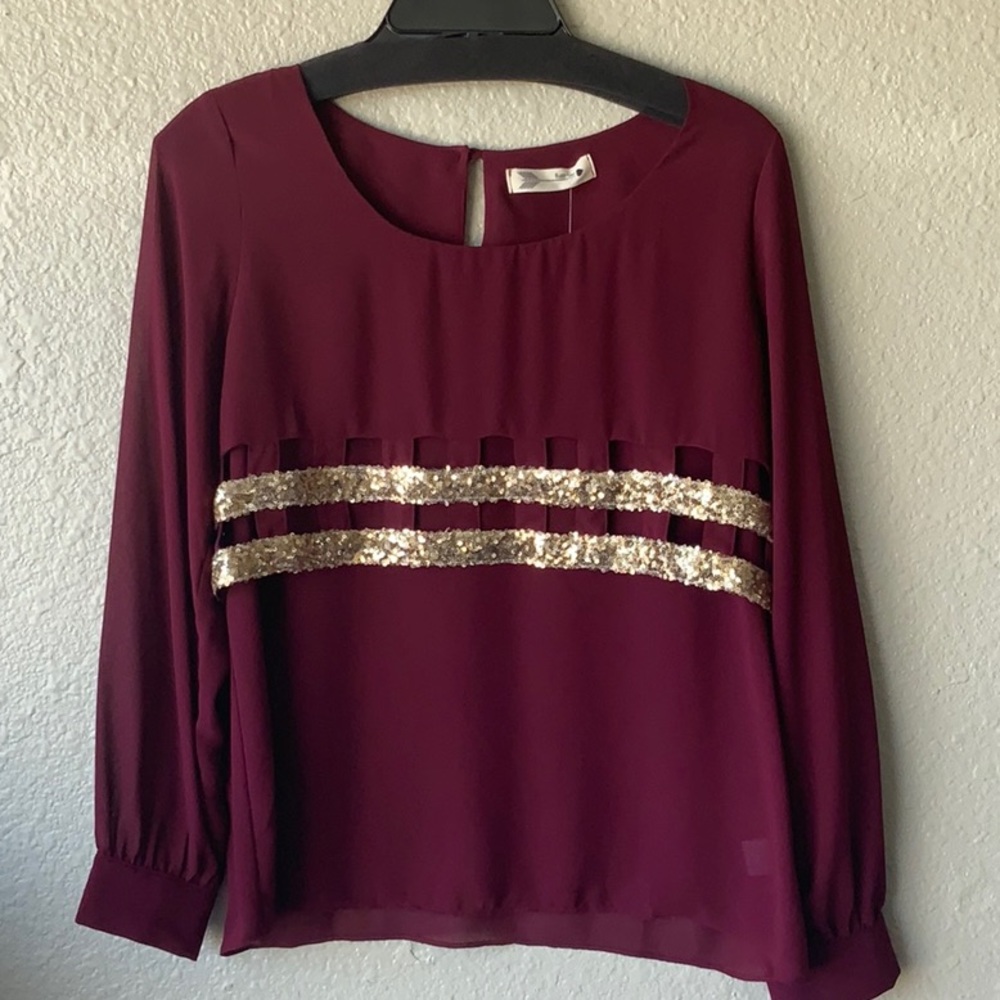 Sheer sequin stripe top